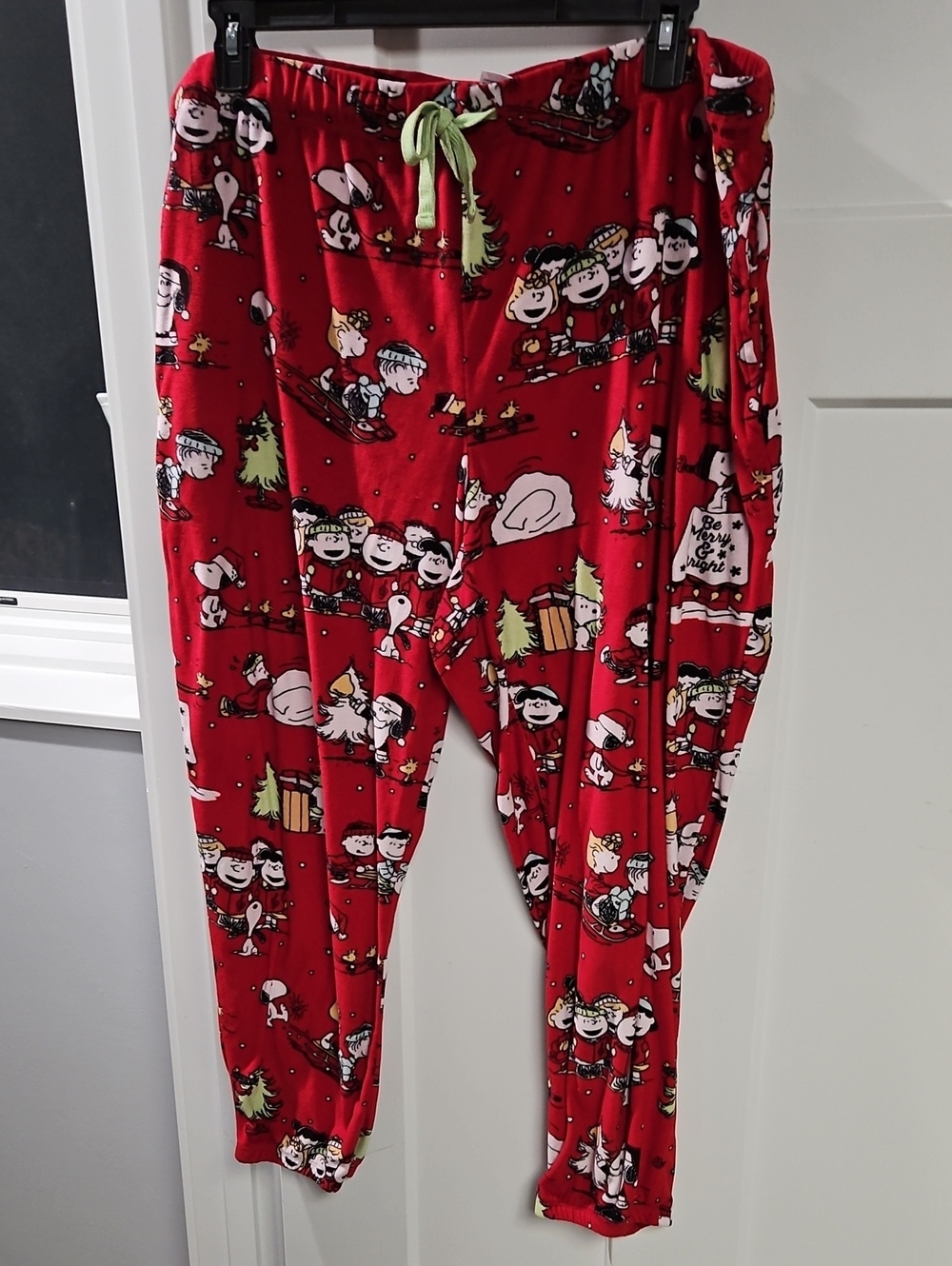 Peanuts Red Holiday Character Pajama Pants with Green Drawstring